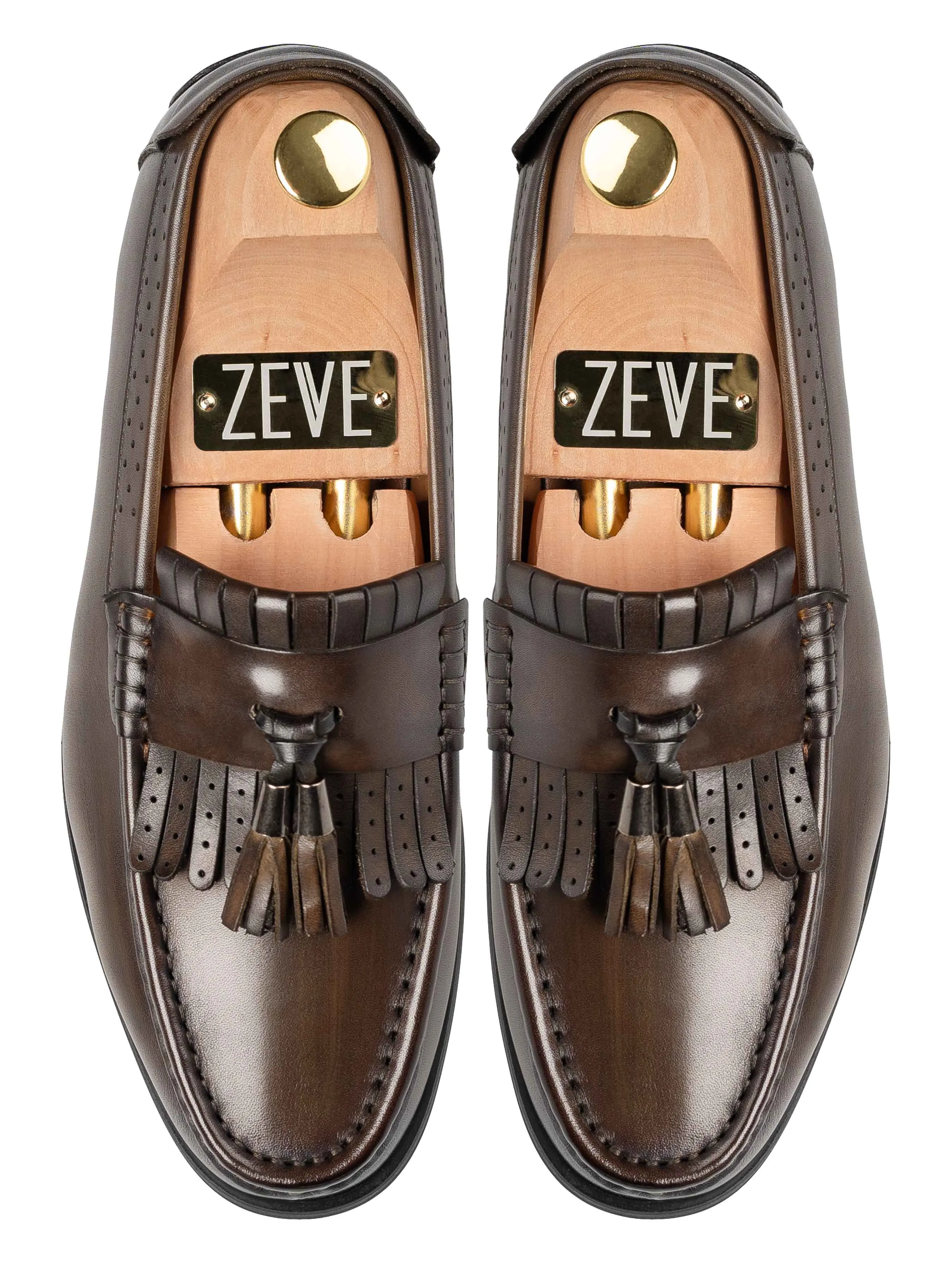 Fringe Classic Loafer - Cognacfarben mit Quaste (Handbemalte Patina)