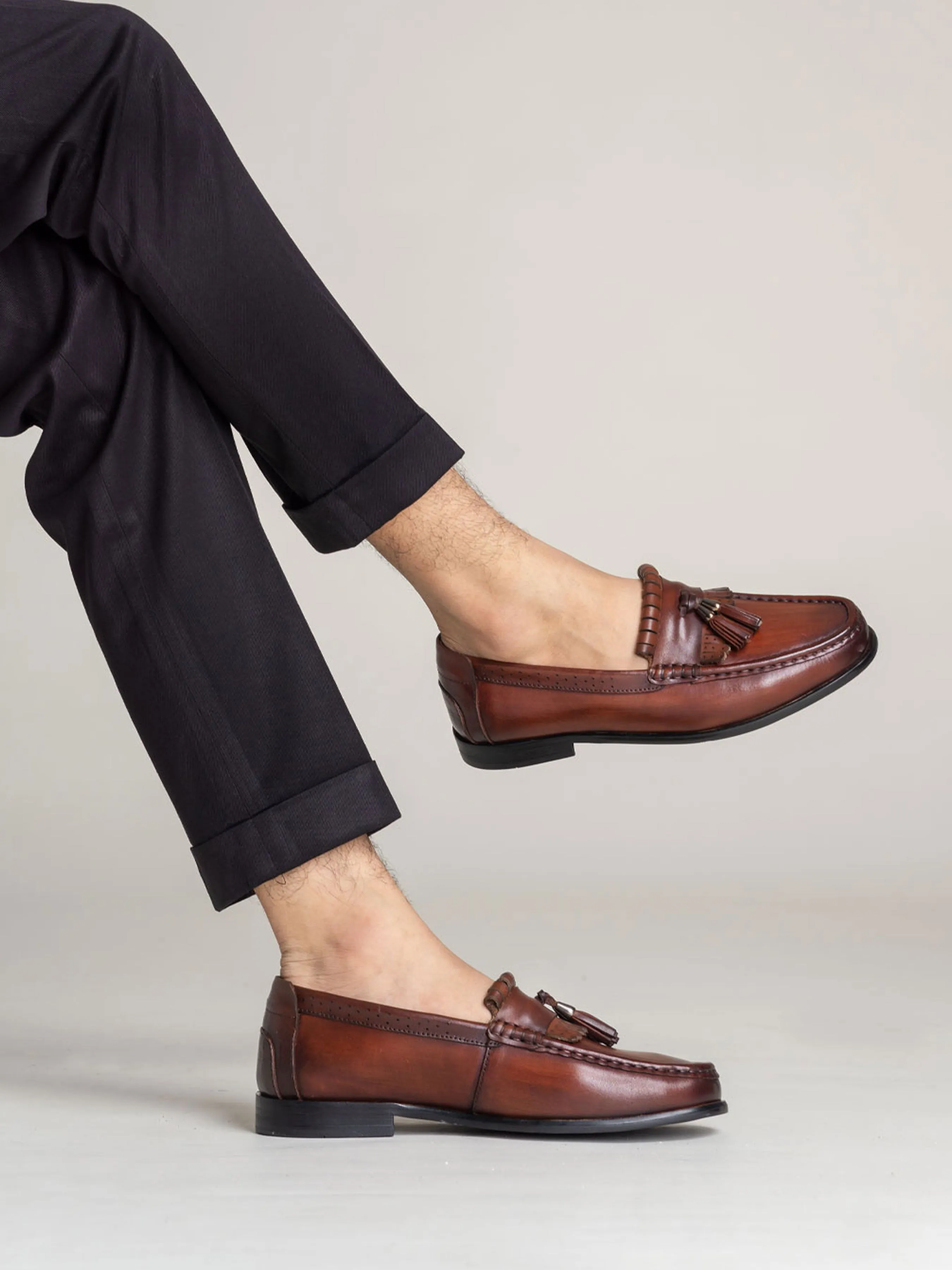 Fringe Classic Loafer - Cognacfarben mit Quaste (Handbemalte Patina)