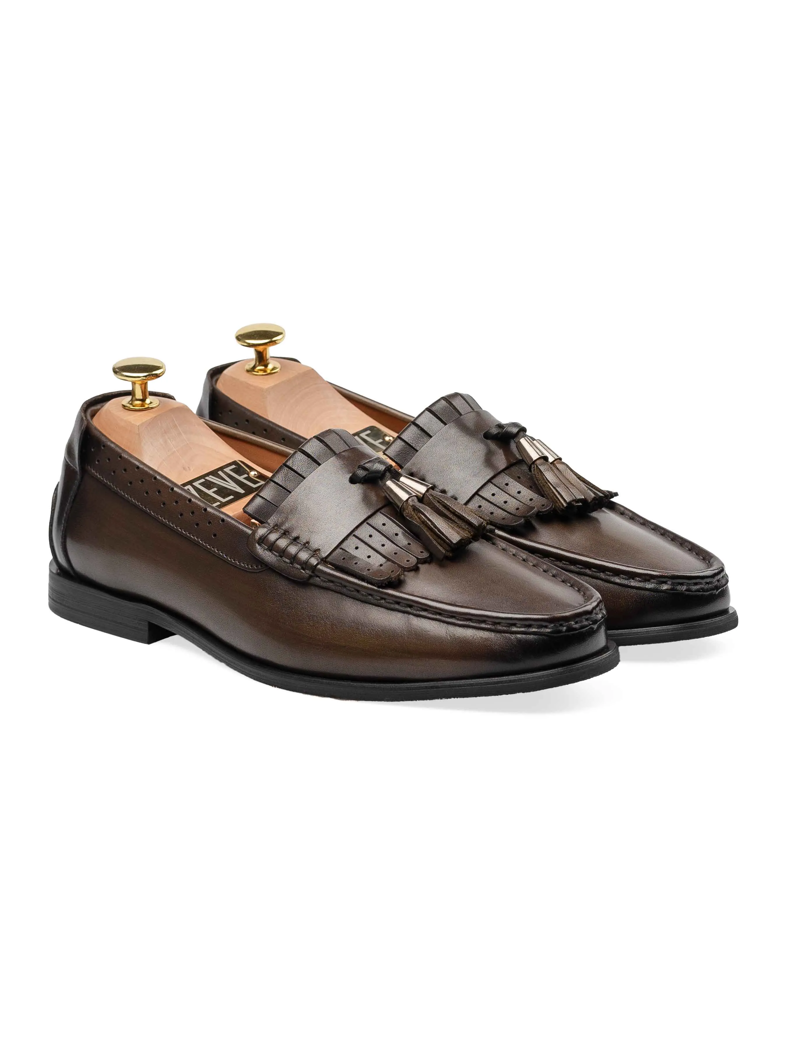 Fringe Classic Loafer - Cognacfarben mit Quaste (Handbemalte Patina)