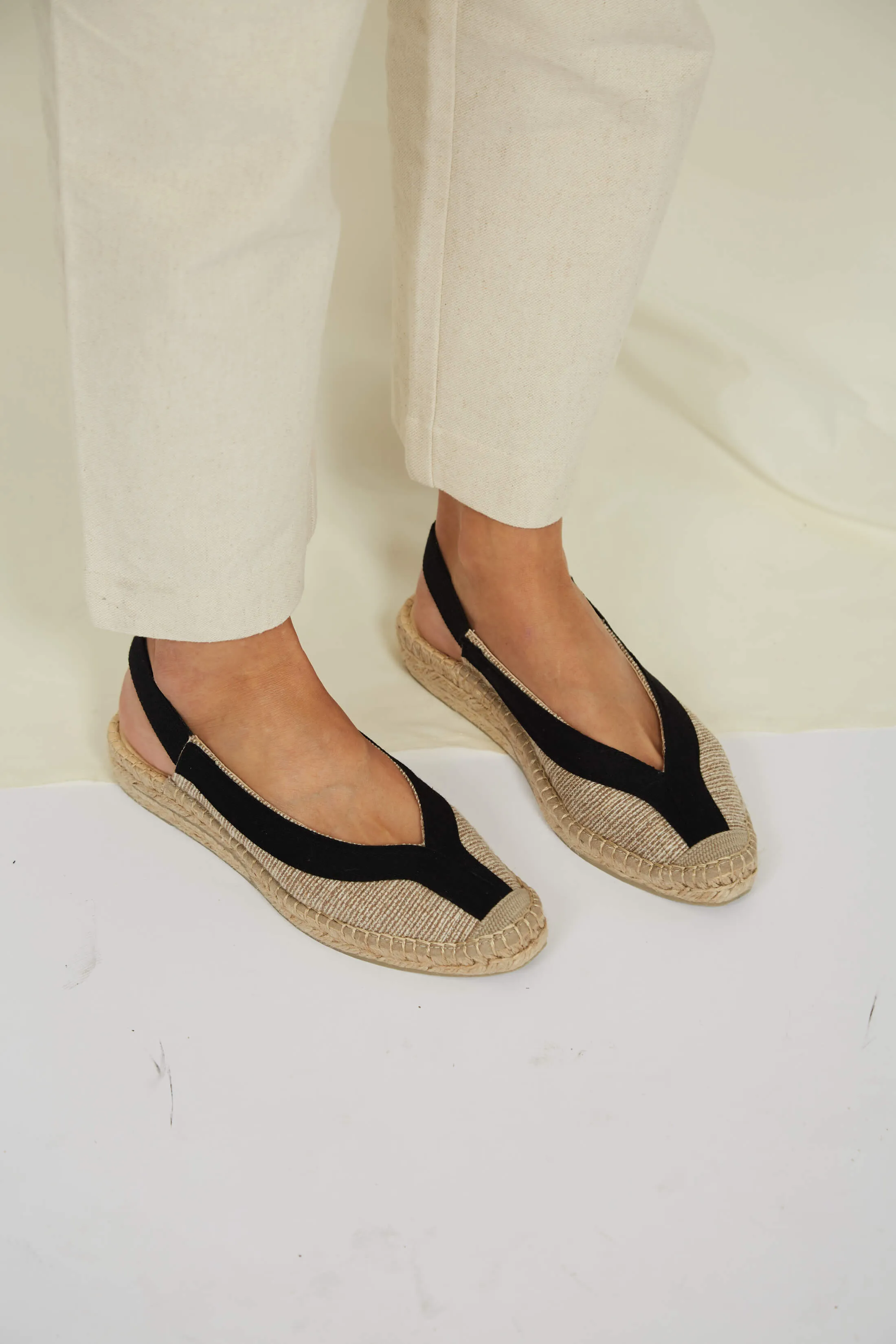 Garachico Vegan Slingback Espadrille Sandalen | Schwarz & Beige