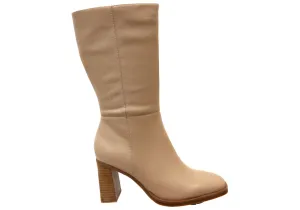 Hush Puppies Patron Damen Leder Stiefeletten mit Absatz mittlere Schafthöhe Nude