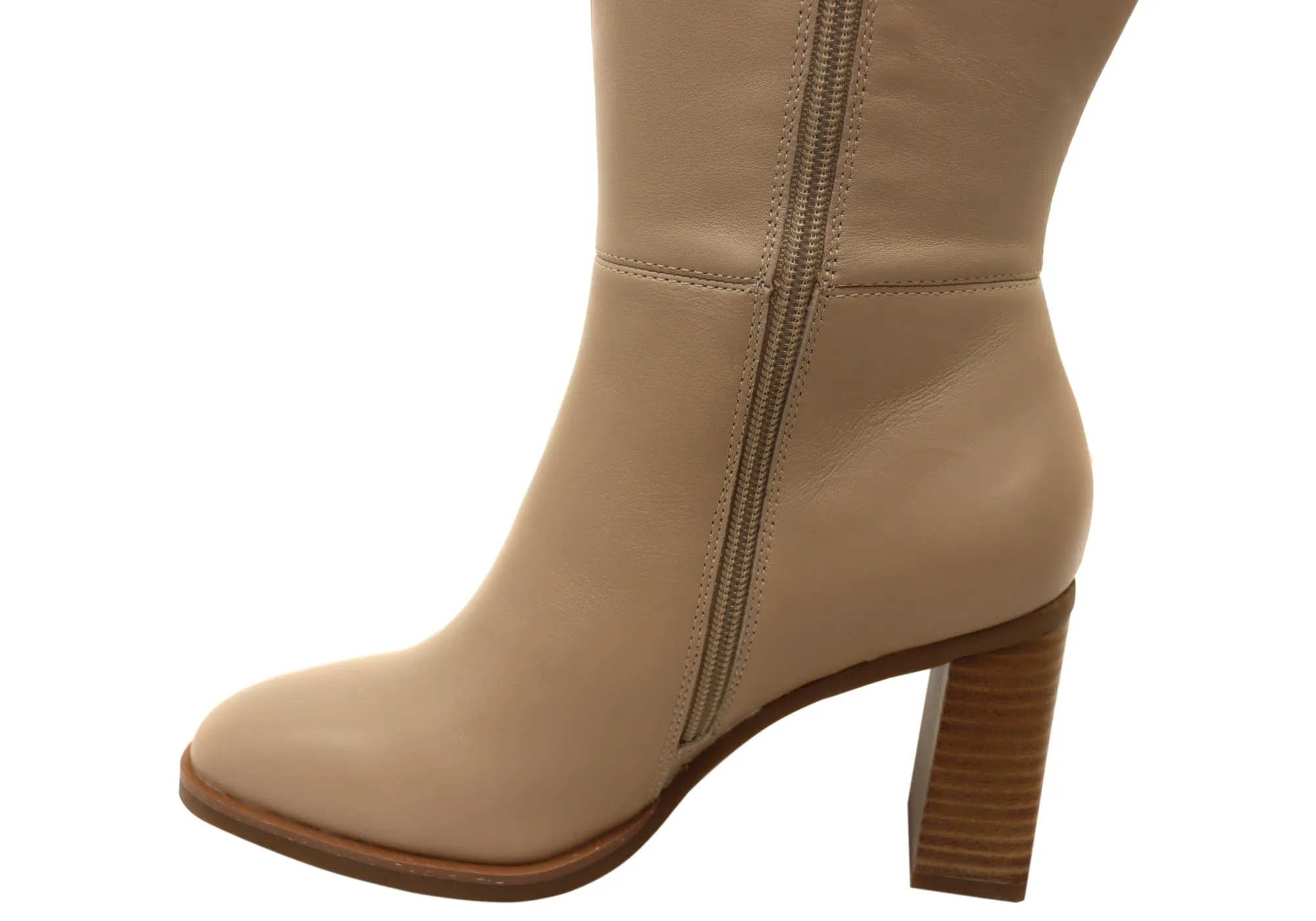Hush Puppies Patron Damen Leder Stiefeletten mit Absatz mittlere Schafthöhe Nude