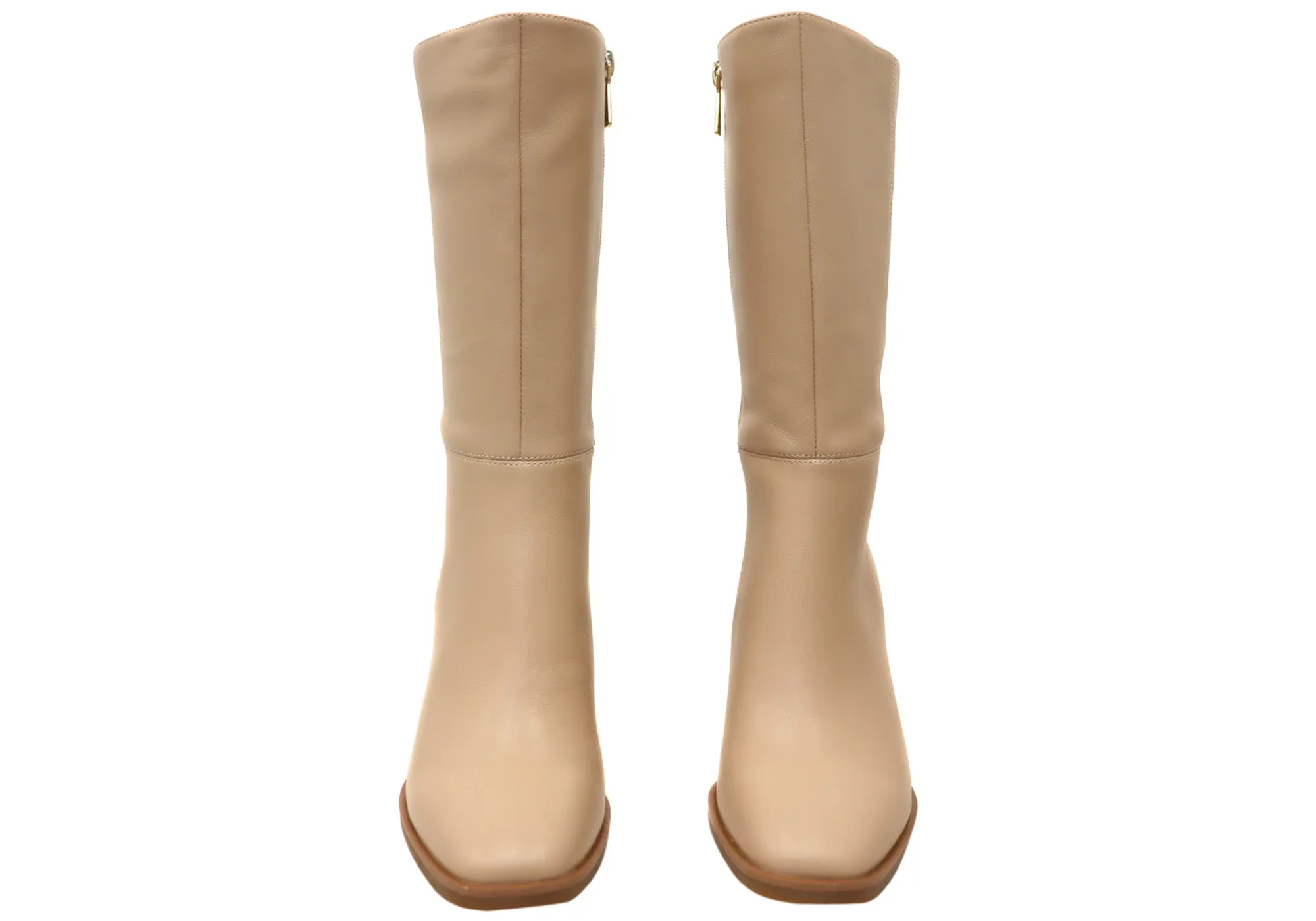Hush Puppies Patron Damen Leder Stiefeletten mit Absatz mittlere Schafthöhe Nude