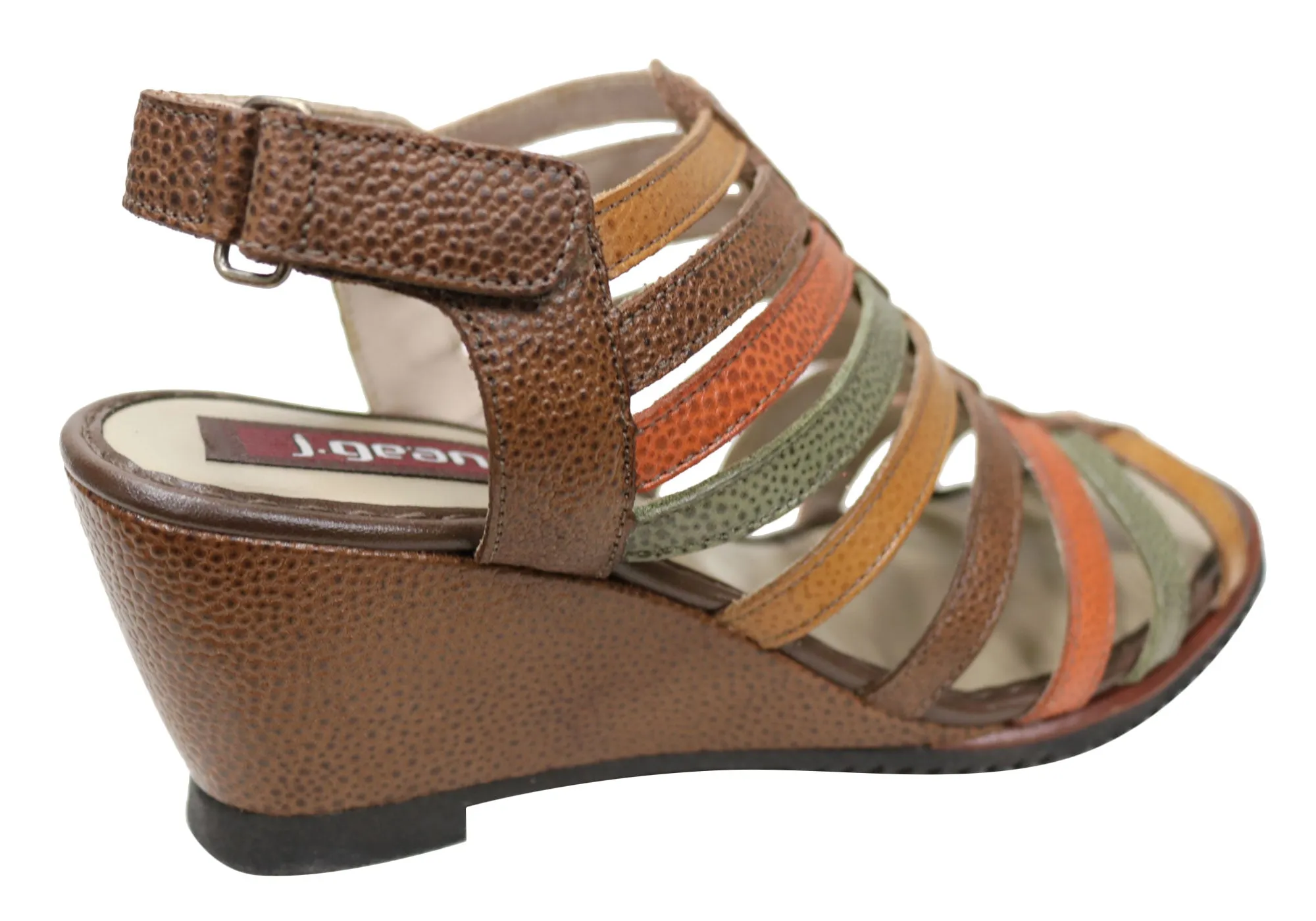 J Gean Leena Damen Bequeme Keilabsatz-Sandalen aus Leder, Hergestellt in Brasilien J Gean Schuhe