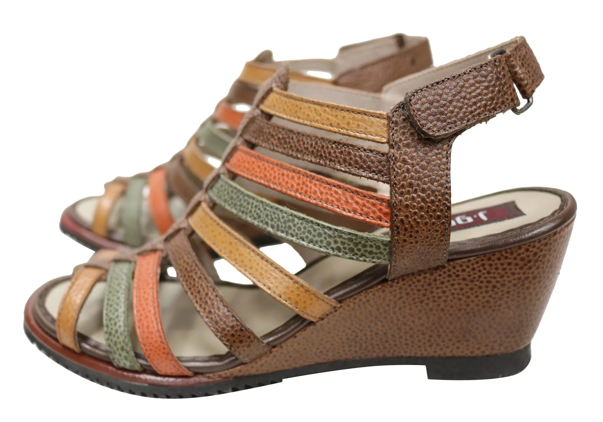 J Gean Leena Damen Bequeme Keilabsatz-Sandalen aus Leder, Hergestellt in Brasilien J Gean Schuhe