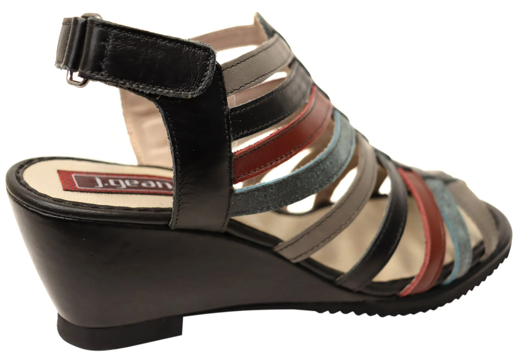 J Gean Leena Damen Bequeme Keilabsatz-Sandalen aus Leder, Hergestellt in Brasilien J Gean Schuhe