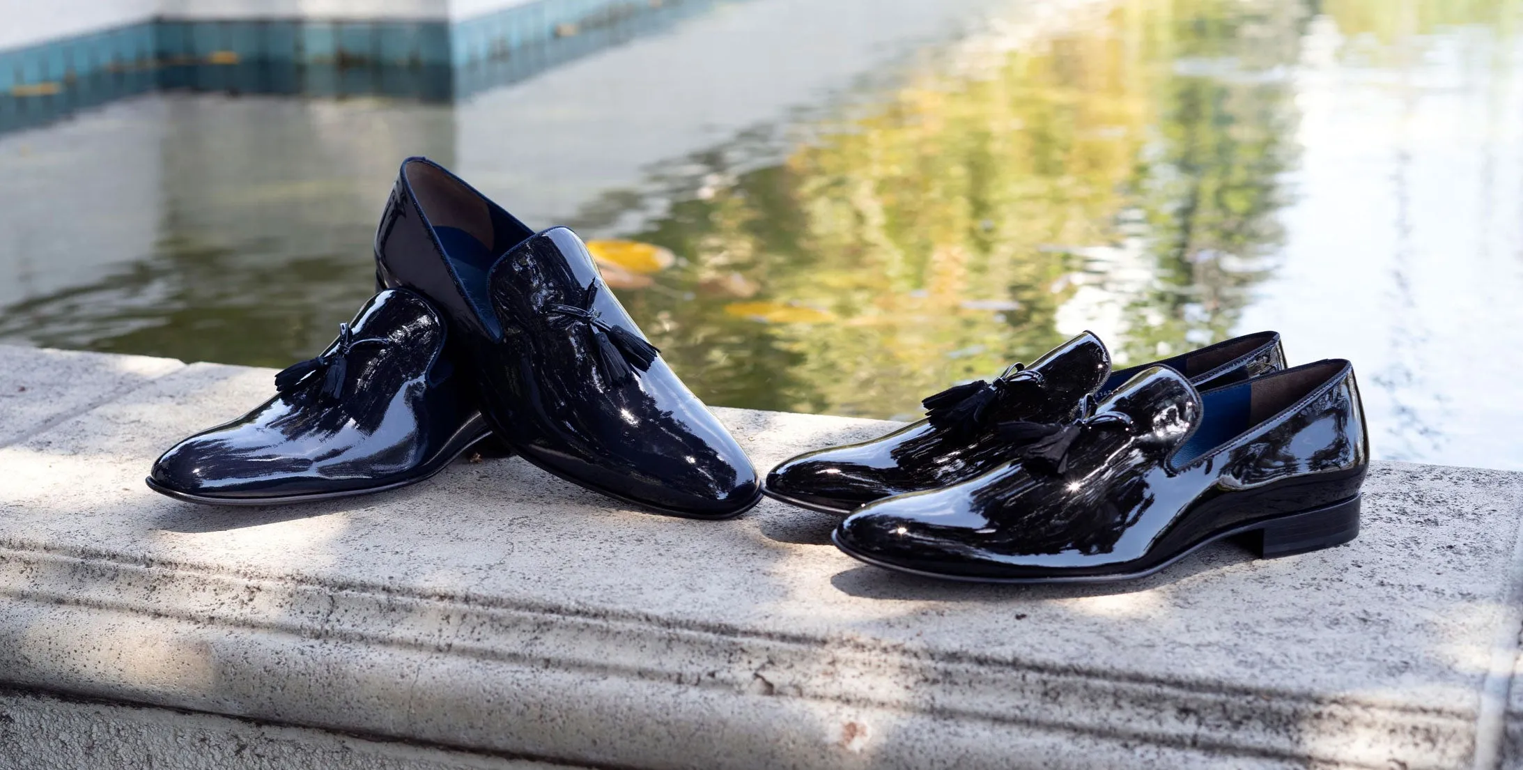 Jean Pierre Glänzende Kalbsleder Quasten-Loafer Marineblau