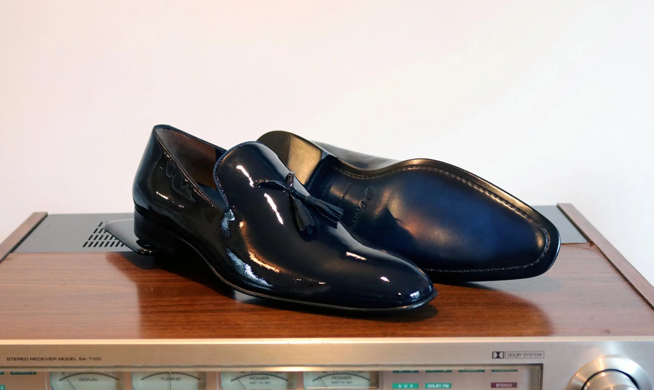 Jean Pierre Glänzende Kalbsleder Quasten-Loafer Marineblau