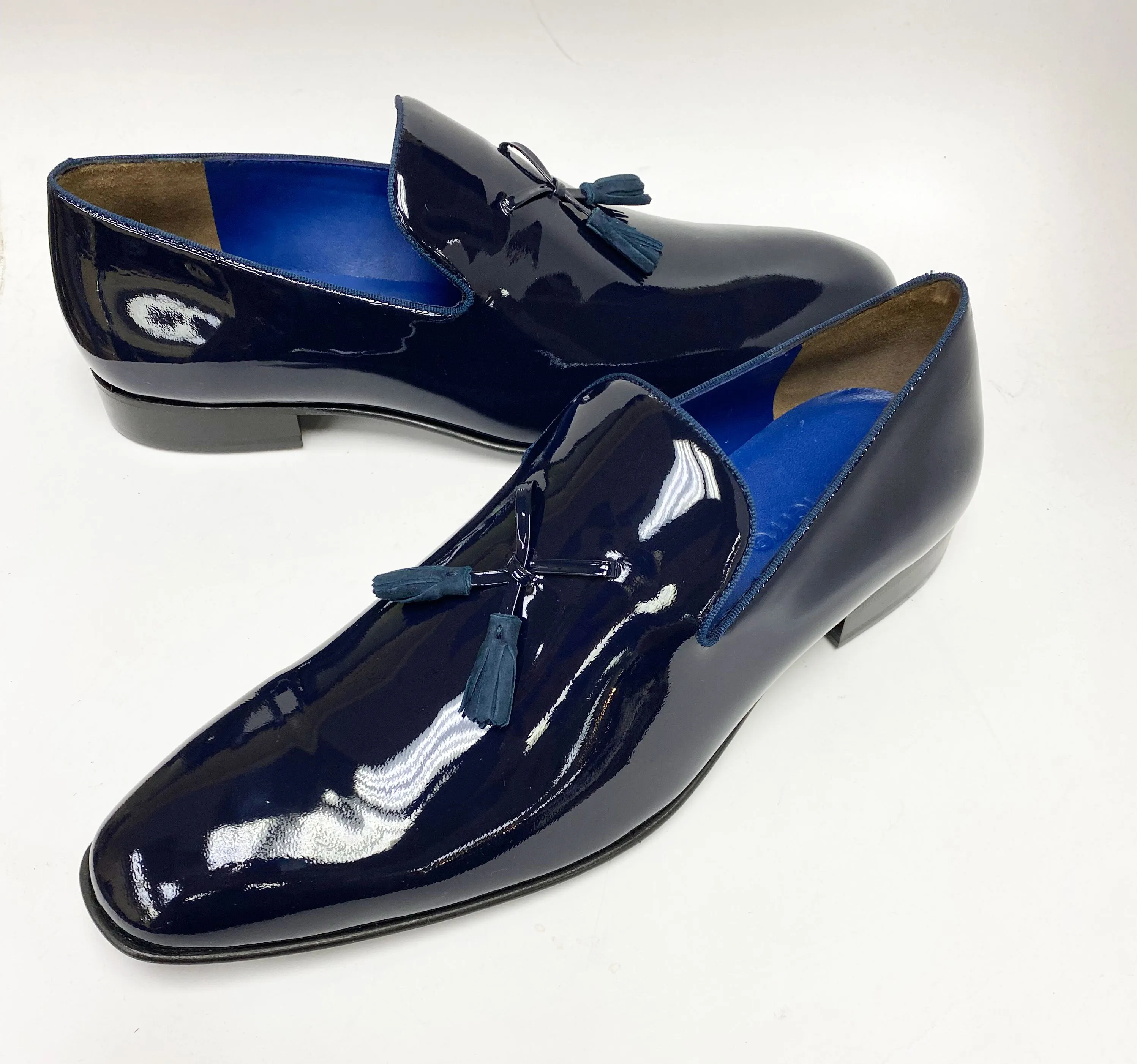Jean Pierre Glänzende Kalbsleder Quasten-Loafer Marineblau