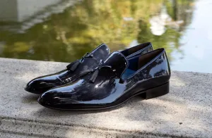 Jean Pierre Glänzende Kalbsleder Quasten-Loafer Marineblau