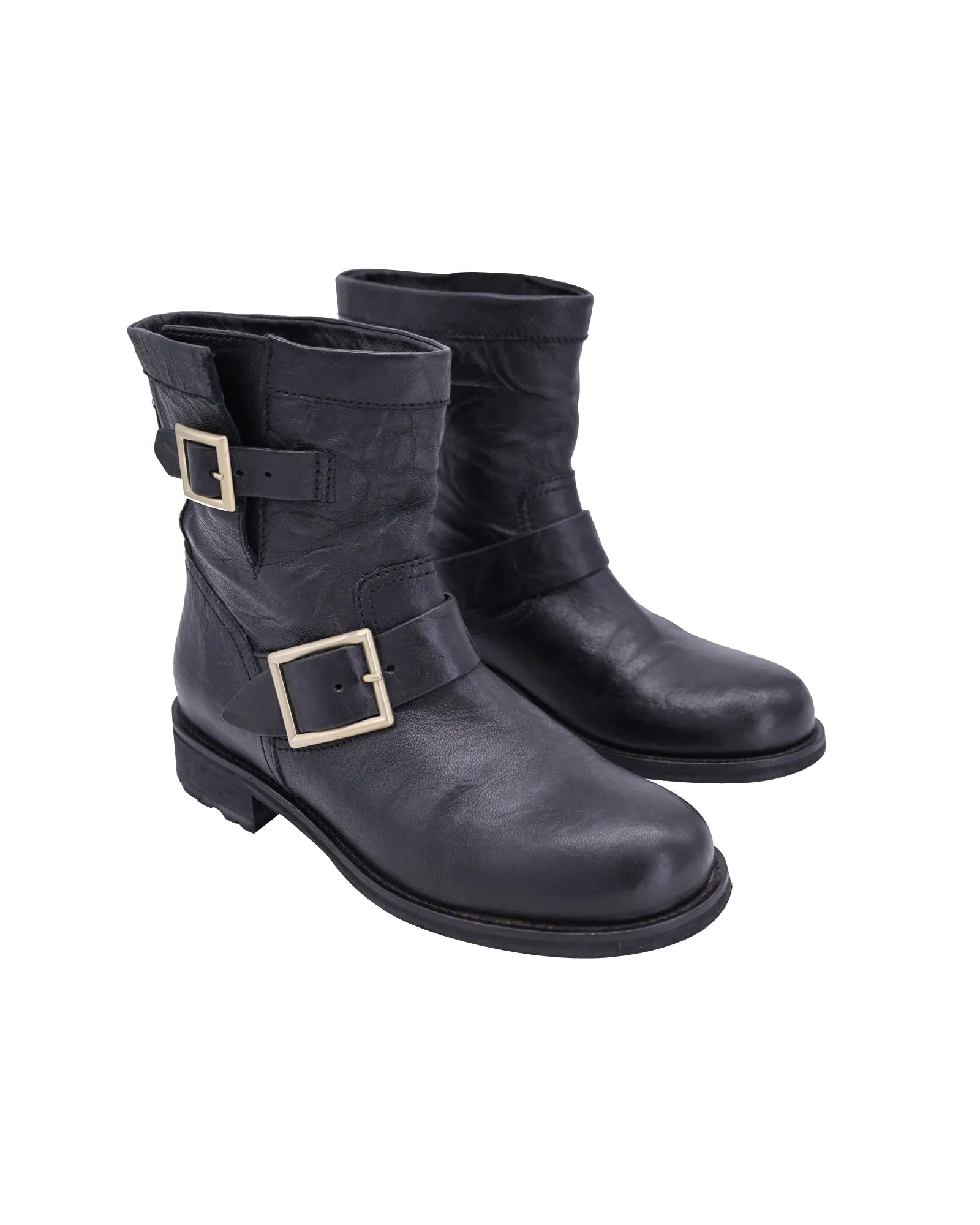 Jimmy Choo Moto-Stiefel in schwarzem Leder