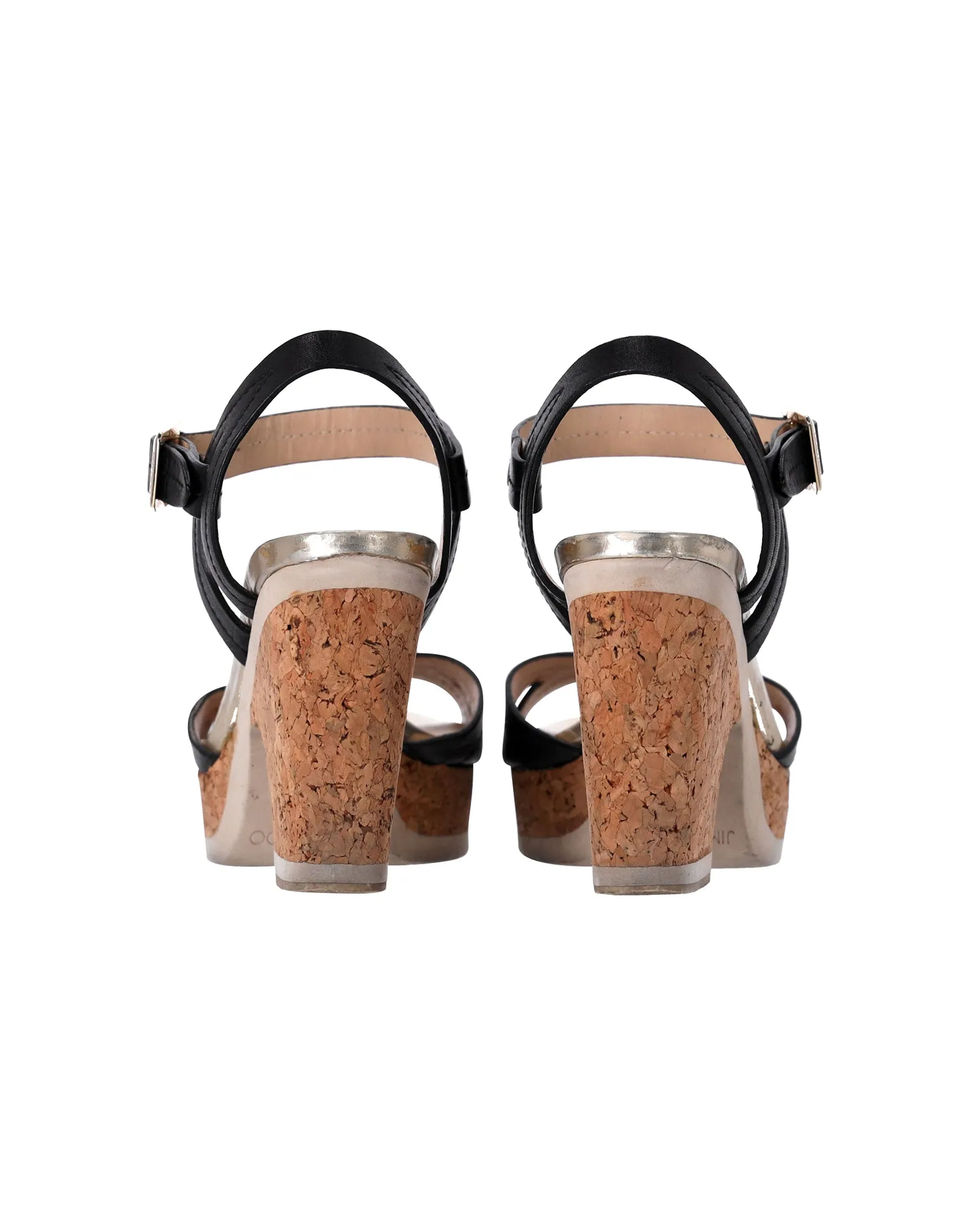 Jimmy Choo Nemesis Korkabsatz Plateau-Sandalen in schwarzem Leder