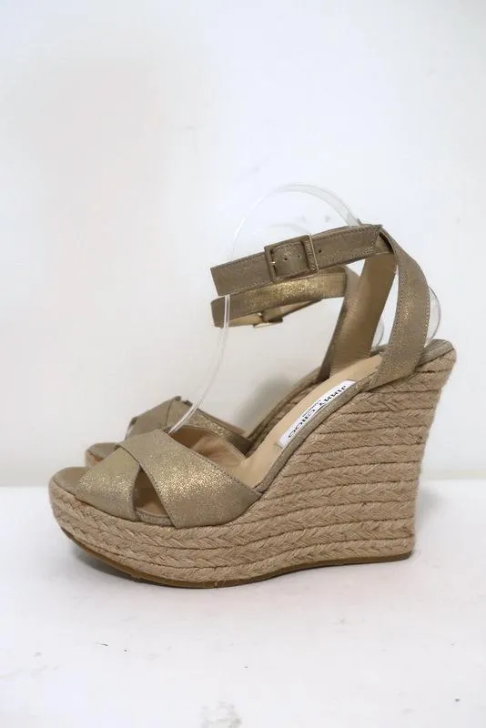 Jimmy Choo Phoenix Plateau-Espadrilles Keil-Sandalen Gold Metallic Größe 42 NEU