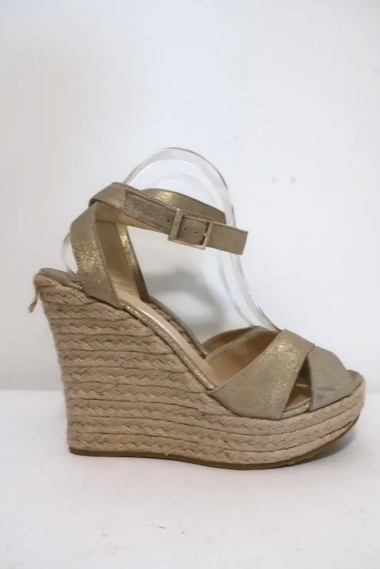 Jimmy Choo Phoenix Plateau-Espadrilles Keil-Sandalen Gold Metallic Größe 42 NEU
