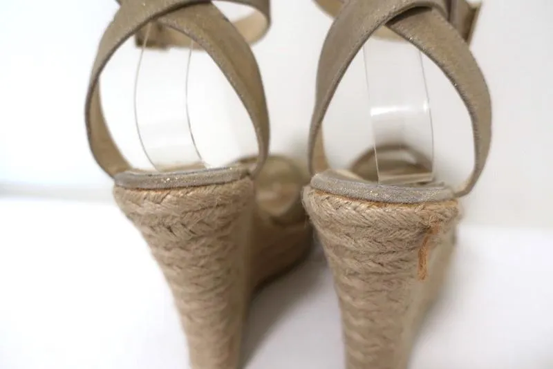Jimmy Choo Phoenix Plateau-Espadrilles Keil-Sandalen Gold Metallic Größe 42 NEU