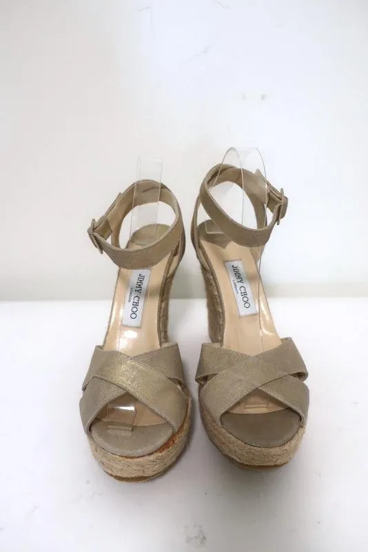 Jimmy Choo Phoenix Plateau-Espadrilles Keil-Sandalen Gold Metallic Größe 42 NEU