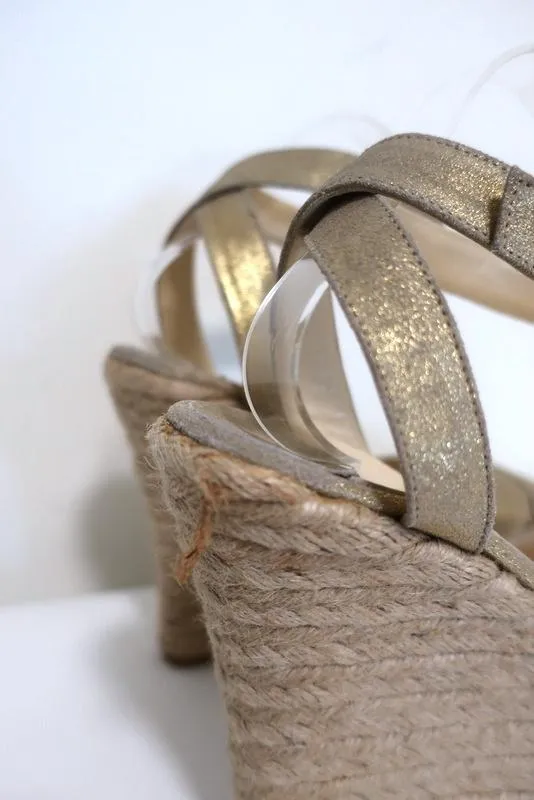 Jimmy Choo Phoenix Plateau-Espadrilles Keil-Sandalen Gold Metallic Größe 42 NEU