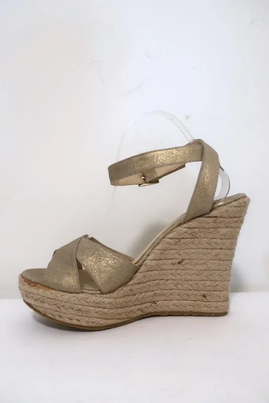 Jimmy Choo Phoenix Plateau-Espadrilles Keil-Sandalen Gold Metallic Größe 42 NEU