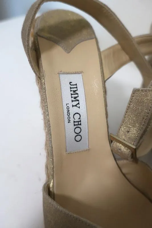 Jimmy Choo Phoenix Plateau-Espadrilles Keil-Sandalen Gold Metallic Größe 42 NEU
