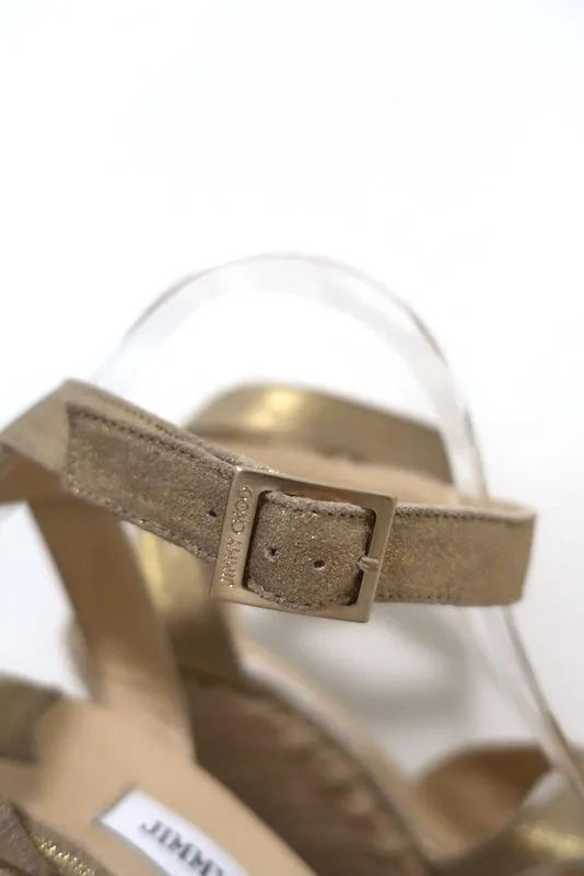 Jimmy Choo Phoenix Plateau-Espadrilles Keil-Sandalen Gold Metallic Größe 42 NEU