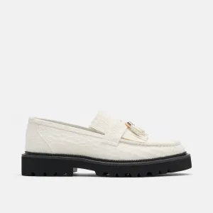 Journey Weißes Croc-Suede Lug-Quasten-Loafer