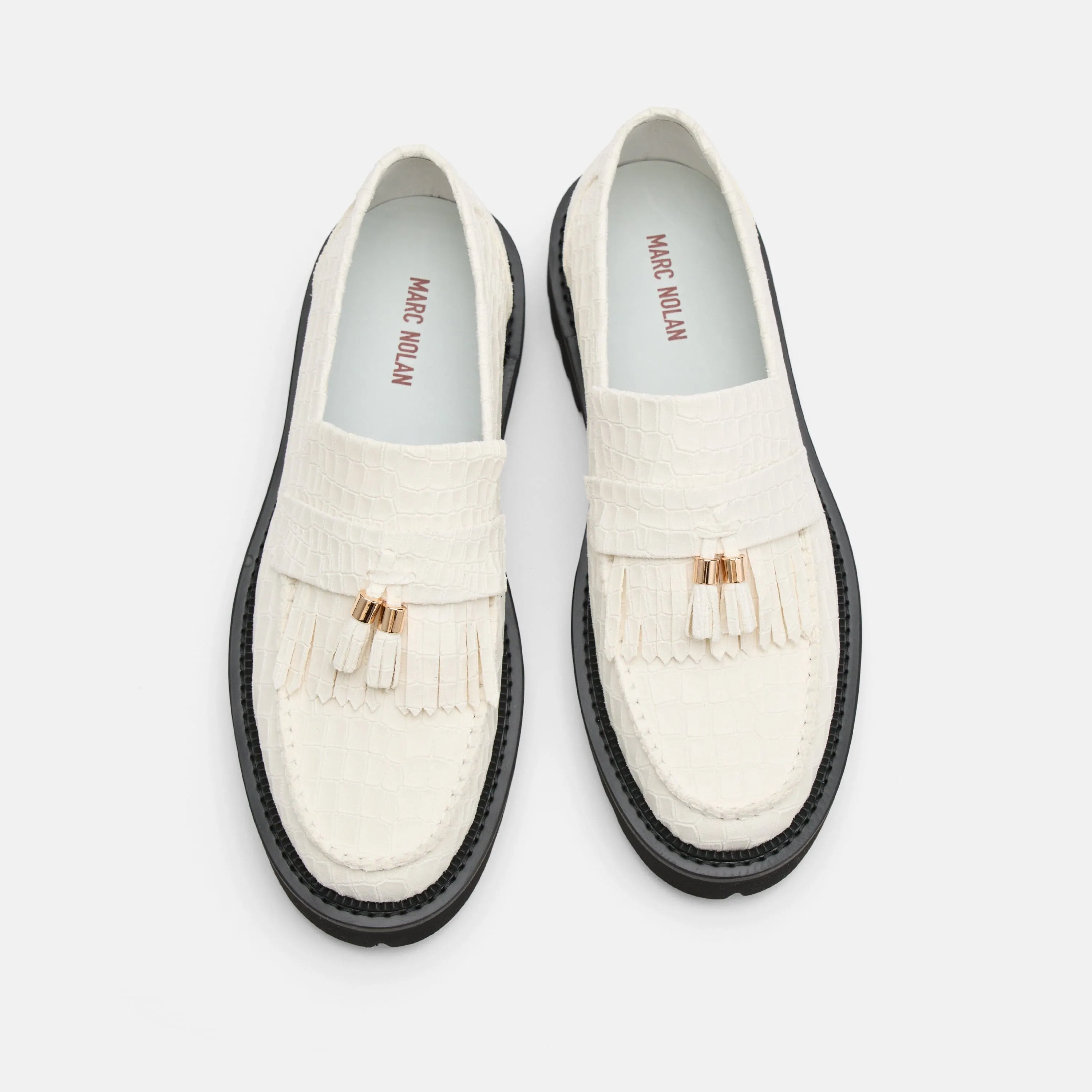 Journey Weißes Croc-Suede Lug-Quasten-Loafer