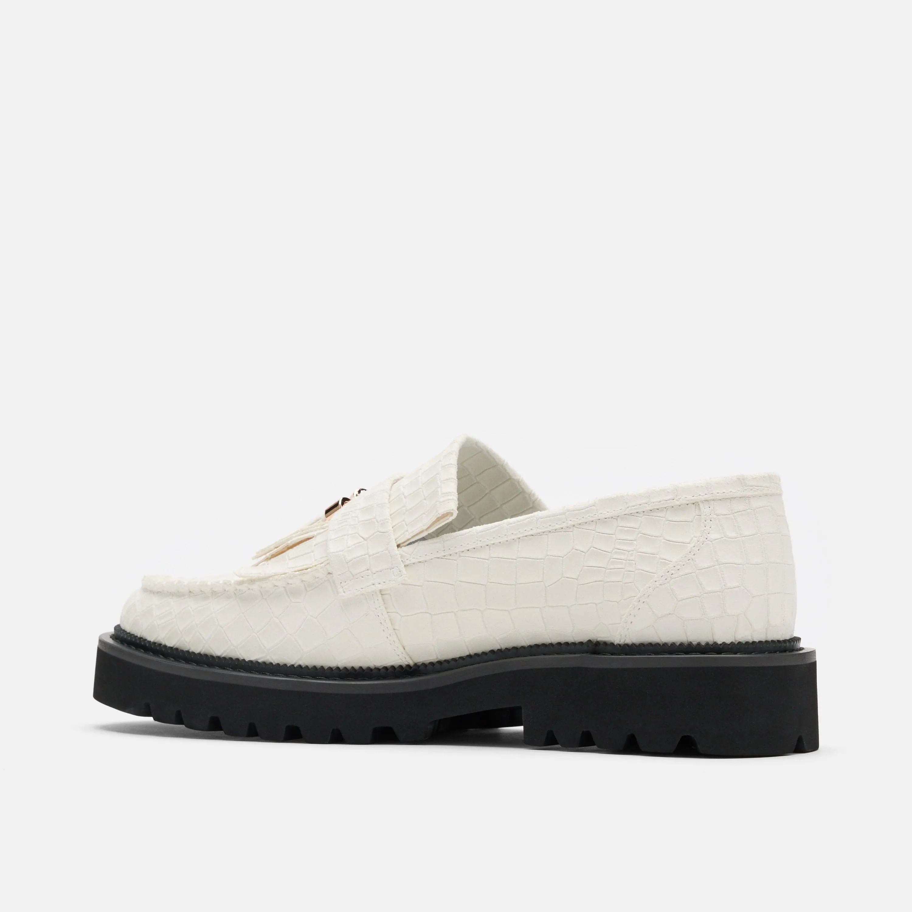 Journey Weißes Croc-Suede Lug-Quasten-Loafer