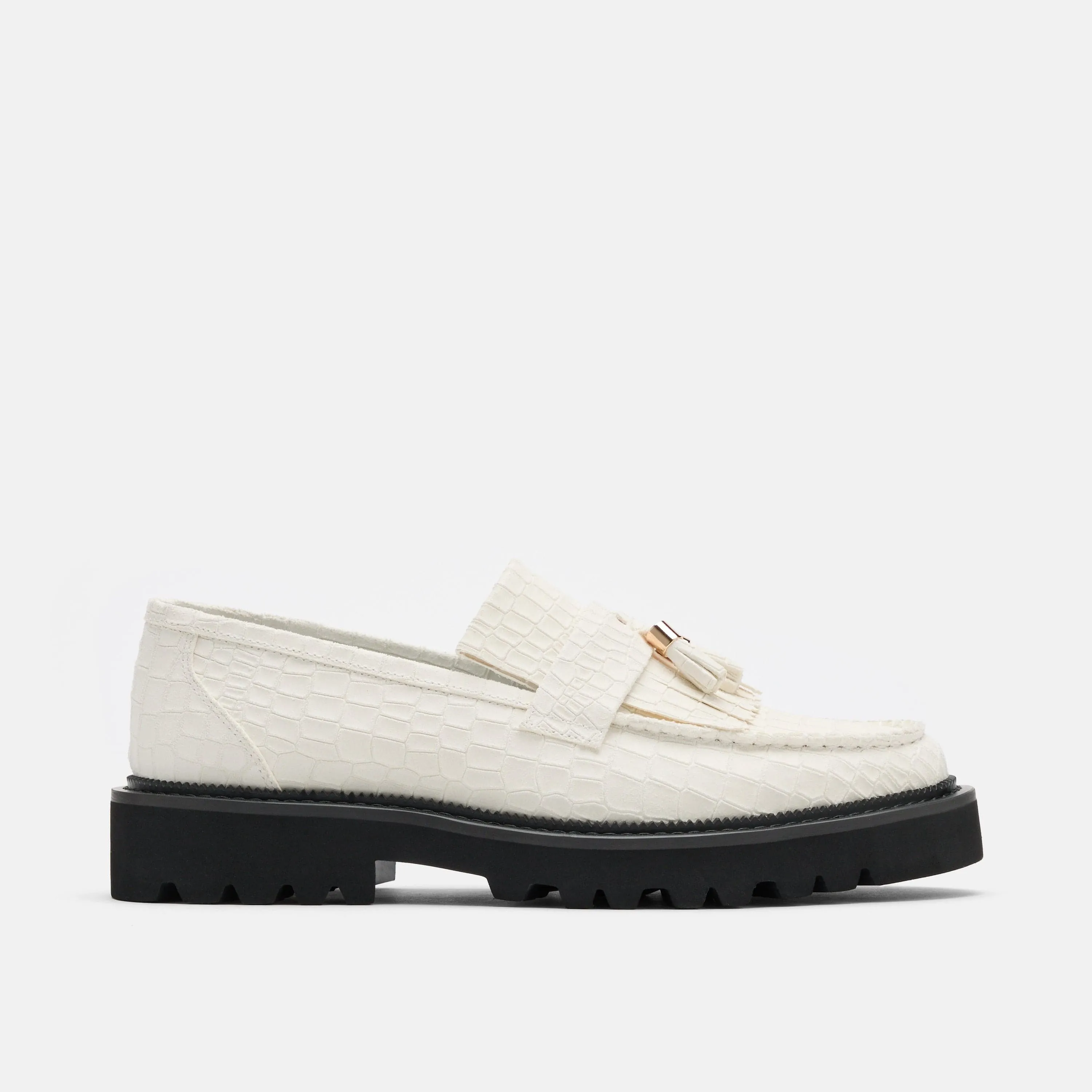 Journey Weißes Croc-Suede Lug-Quasten-Loafer