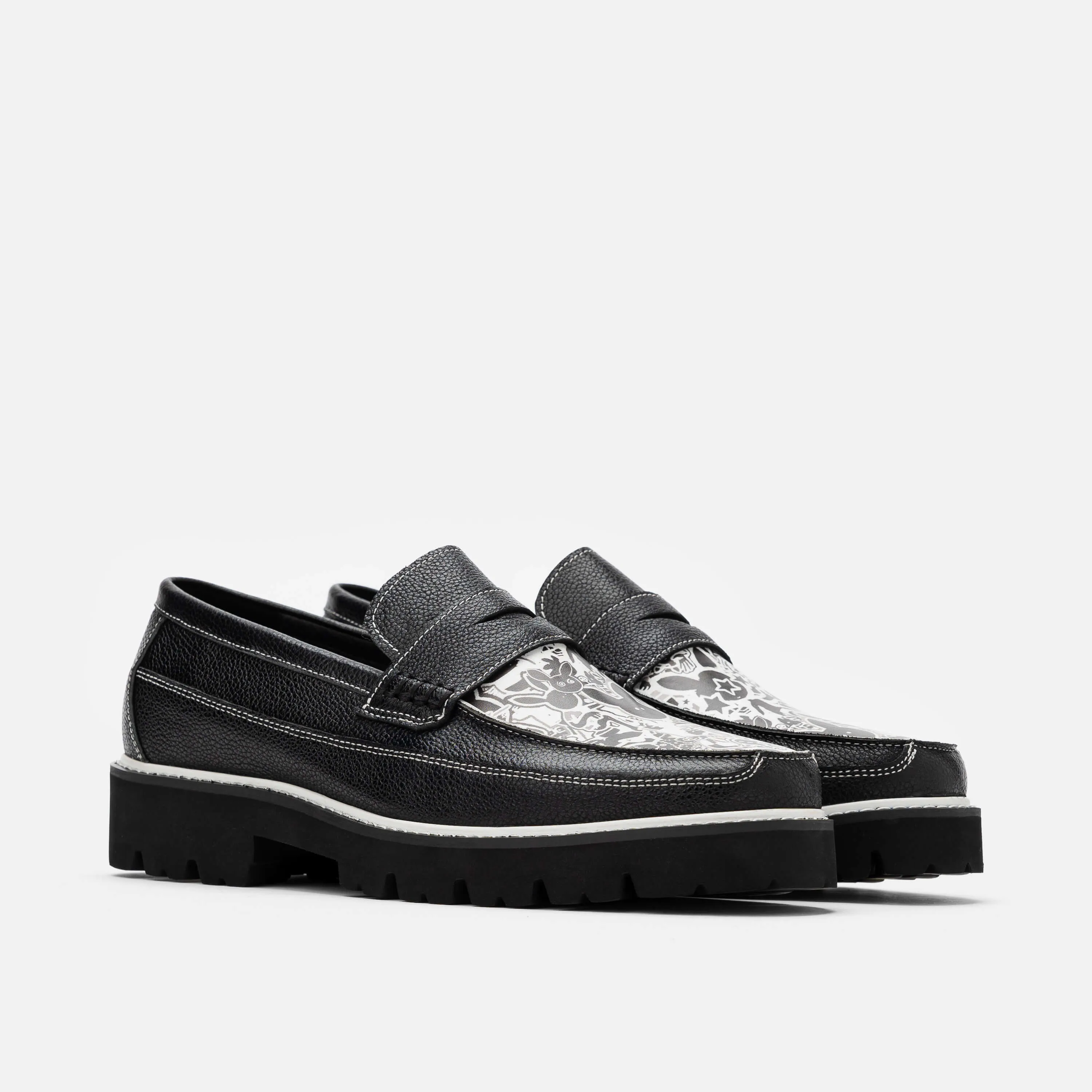 Kodone 'Scribble' Schwarze Leder-Penny-Loafer
