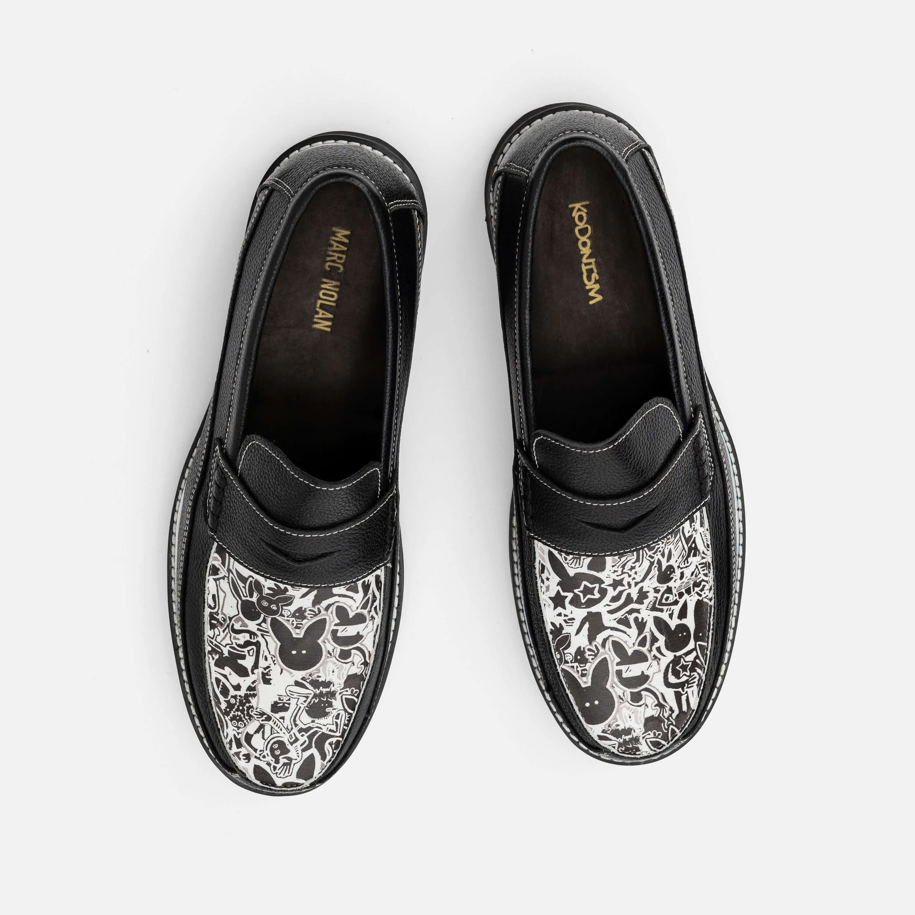 Kodone 'Scribble' Schwarze Leder-Penny-Loafer