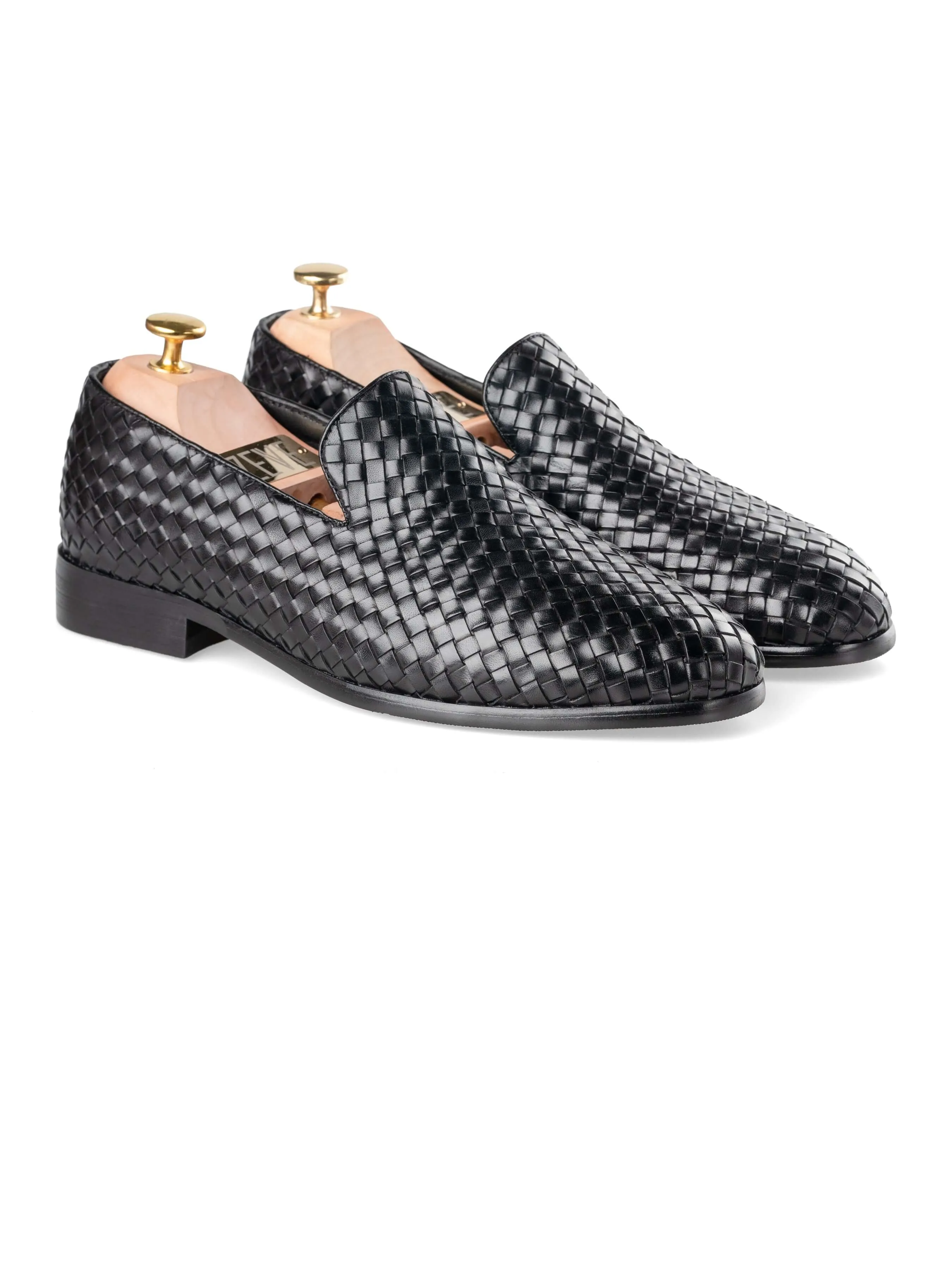 Loafer Pantoffel - Schwarz Gewebtes Leder