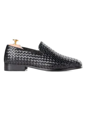 Loafer Pantoffel - Schwarz Gewebtes Leder
