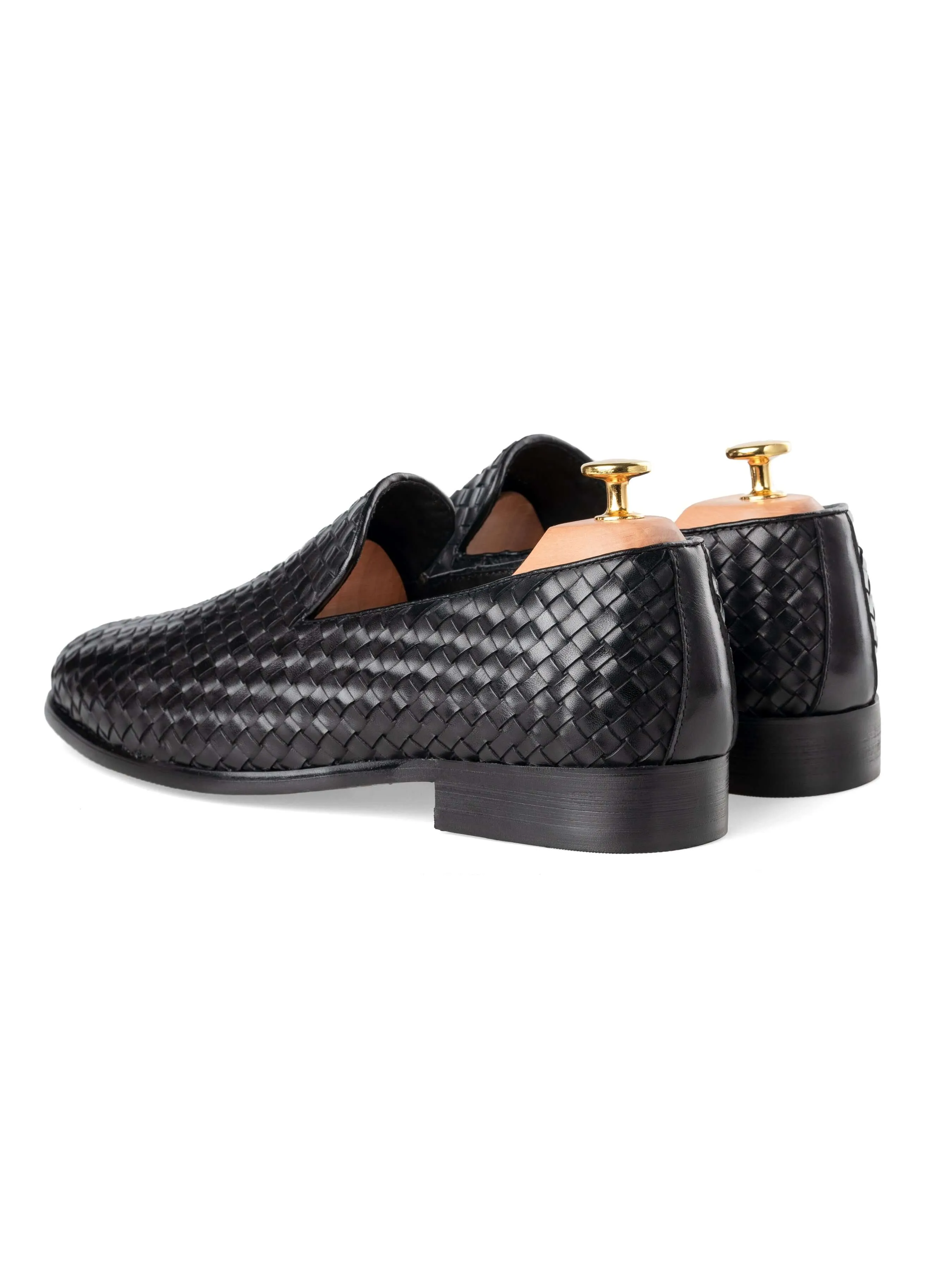 Loafer Pantoffel - Schwarz Gewebtes Leder