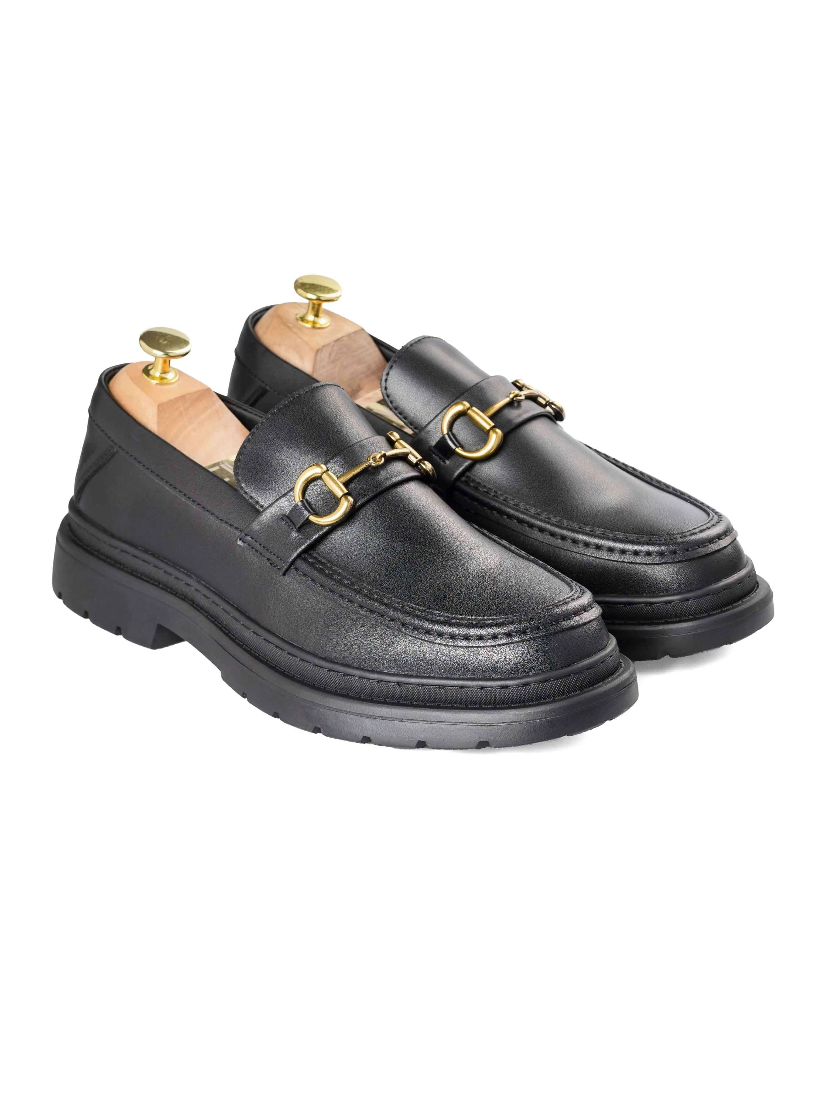 Maurice Moccasin Schnallen-Loafer - Einfarbig Schwarz (Dicke Sohle)