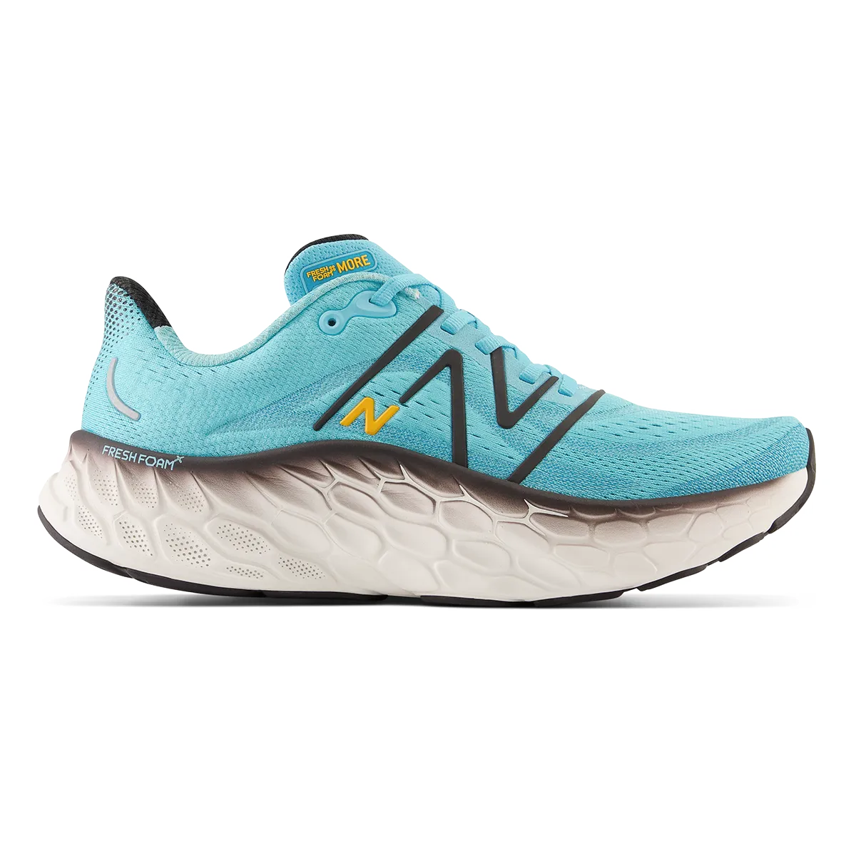 New Balance Fresh Foam X More V4 - Sommer Aqua - Schwarz - Leuchtendes Ringelblumengelb