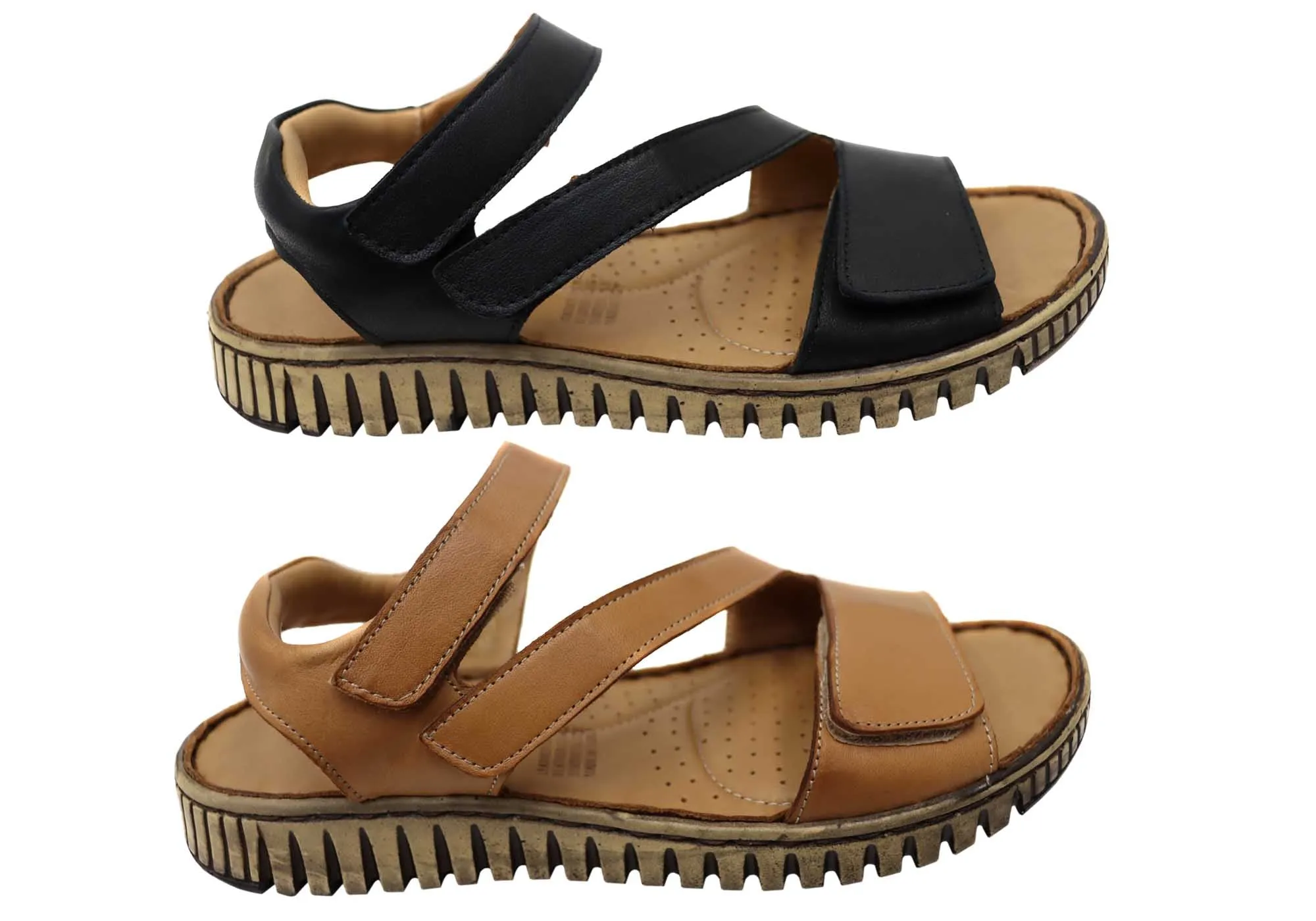 Orizonte Brookdale Damen Komfort Sandalen aus europäischem Leder mit verstellbarem Riemen Orizonte Schuhe