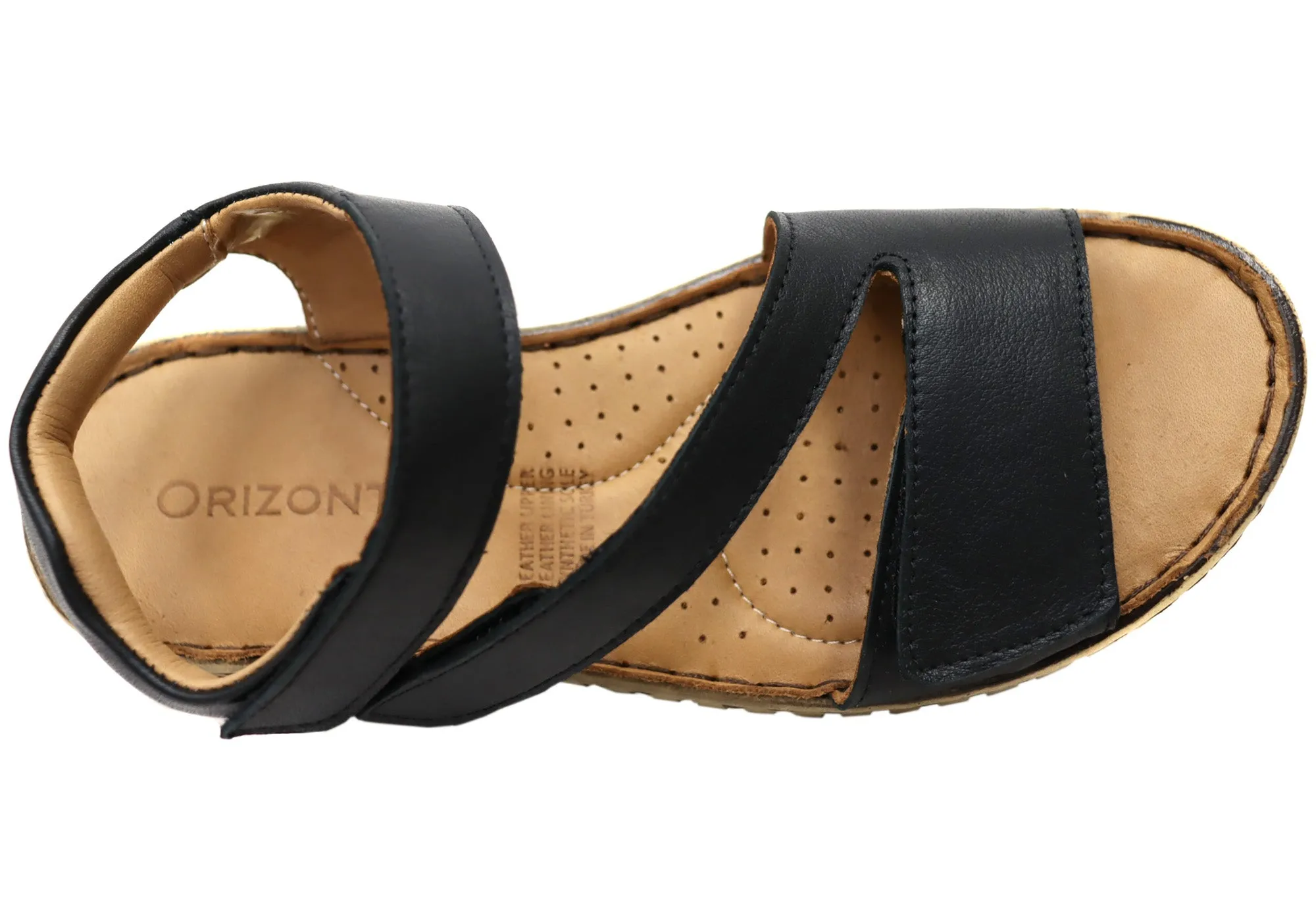 Orizonte Brookdale Damen Komfort Sandalen aus europäischem Leder mit verstellbarem Riemen Orizonte Schuhe