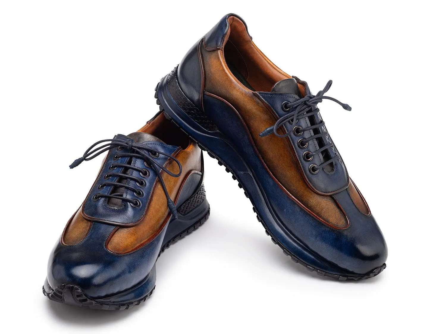 Paul Parkman Schuhe Paul Parkman Herren Patina Ledersneaker in Blau & Kamel