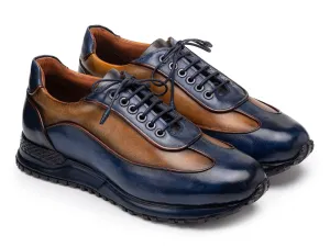 Paul Parkman Schuhe Paul Parkman Herren Patina Ledersneaker in Blau & Kamel