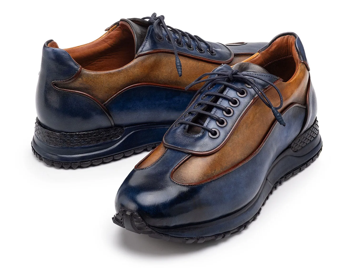 Paul Parkman Schuhe Paul Parkman Herren Patina Ledersneaker in Blau & Kamel