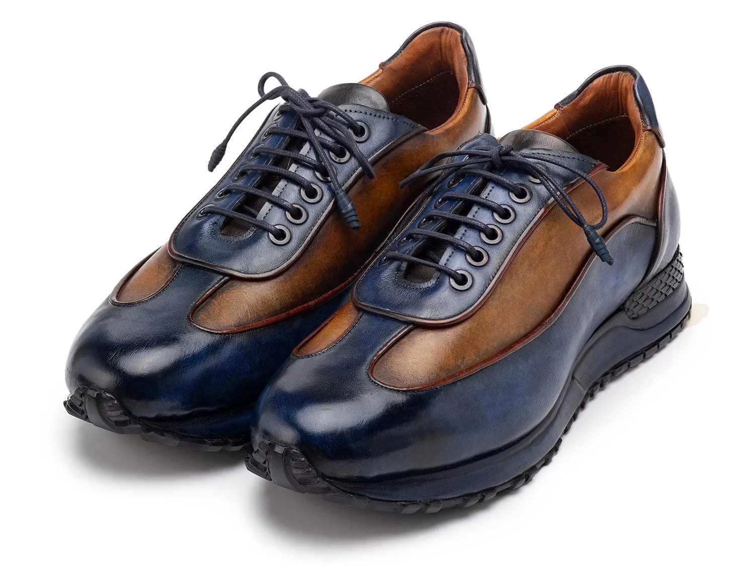Paul Parkman Schuhe Paul Parkman Herren Patina Ledersneaker in Blau & Kamel