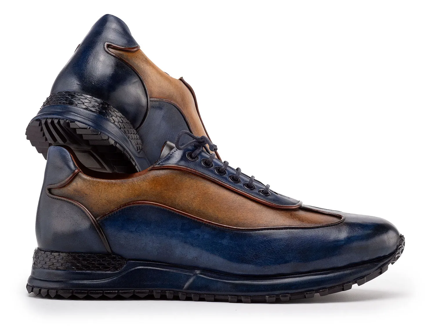 Paul Parkman Schuhe Paul Parkman Herren Patina Ledersneaker in Blau & Kamel