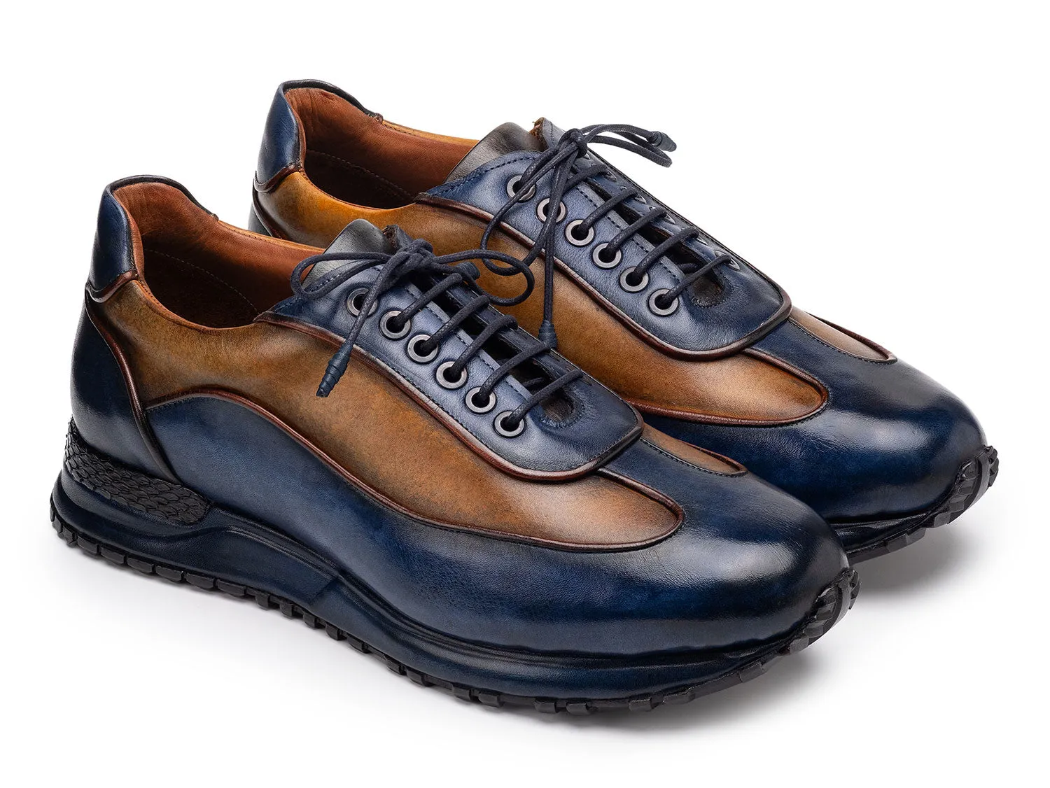 Paul Parkman Schuhe Paul Parkman Herren Patina Ledersneaker in Blau & Kamel