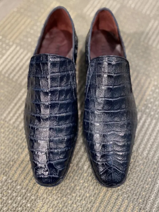 Pelle Exotics Crocodile Schlupf-Loafer Blau