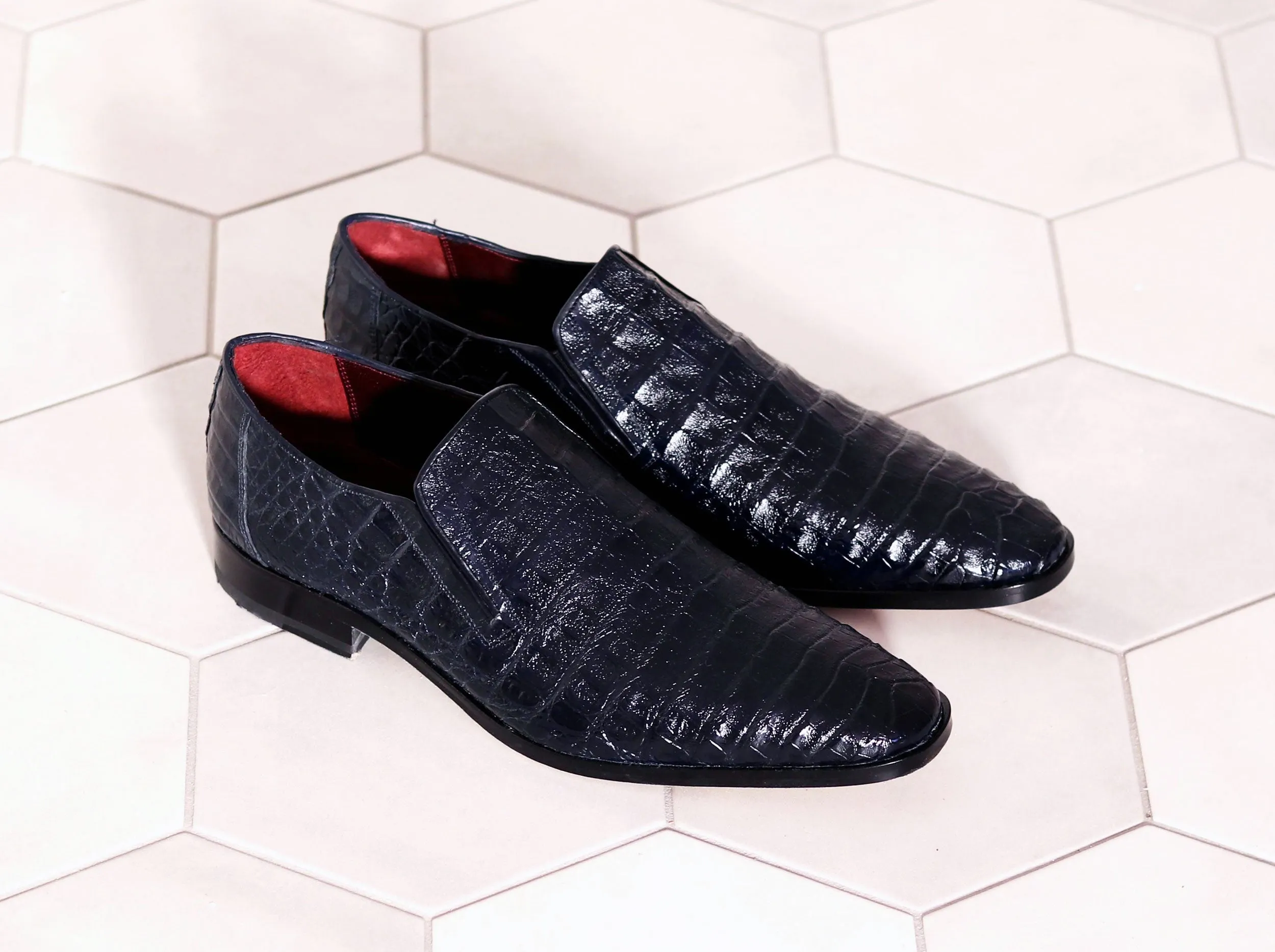 Pelle Exotics Crocodile Schlupf-Loafer Blau