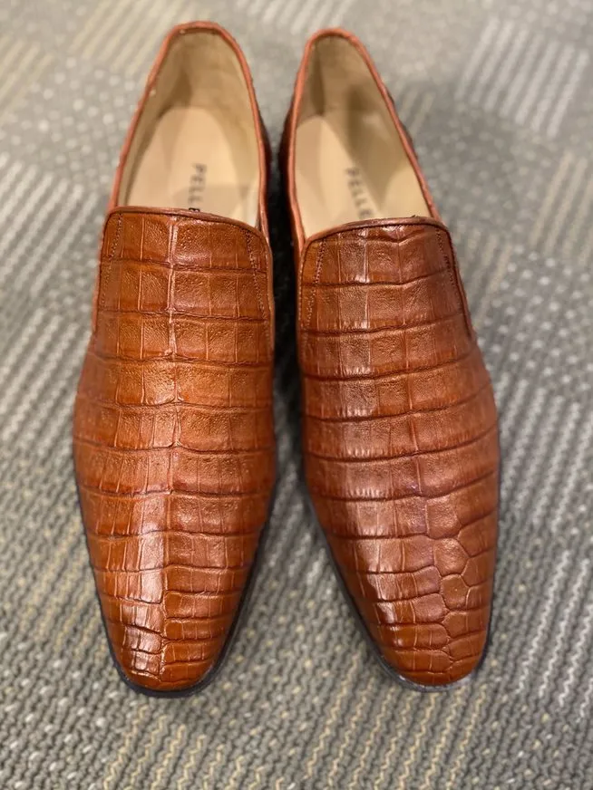 Pelle Exotics Crocodile Schlupf-Loafer in Hellbraun