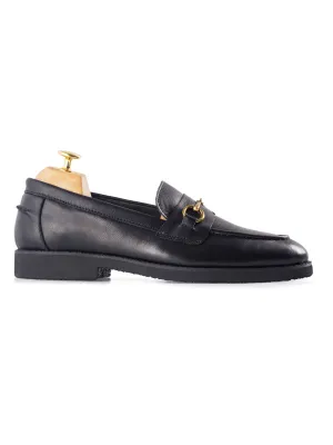 Penny Loafer mit Pferdebit-Verschluss - Schwarzes Leder (Kreppsohle)