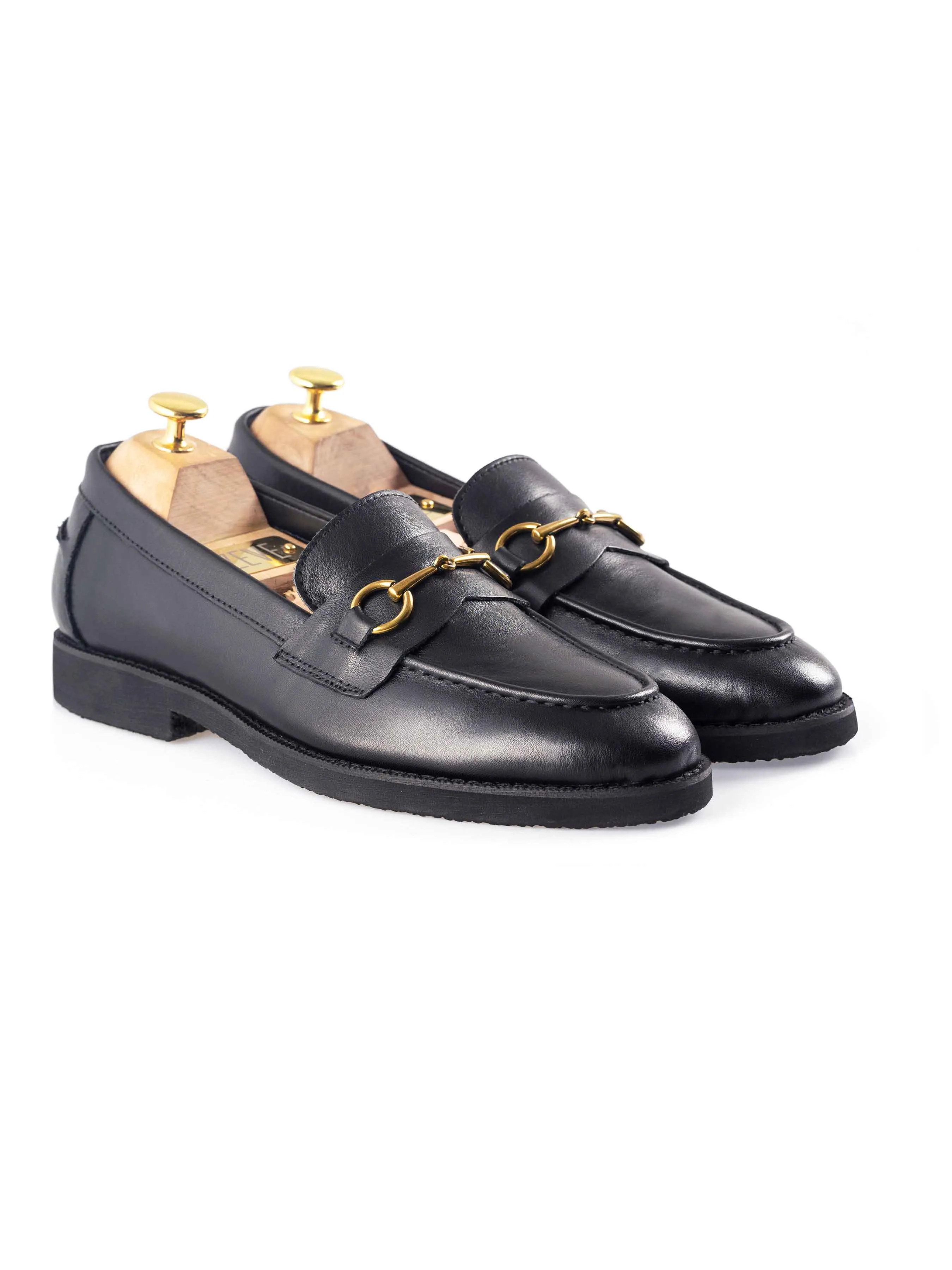 Penny Loafer mit Pferdebit-Verschluss - Schwarzes Leder (Kreppsohle)