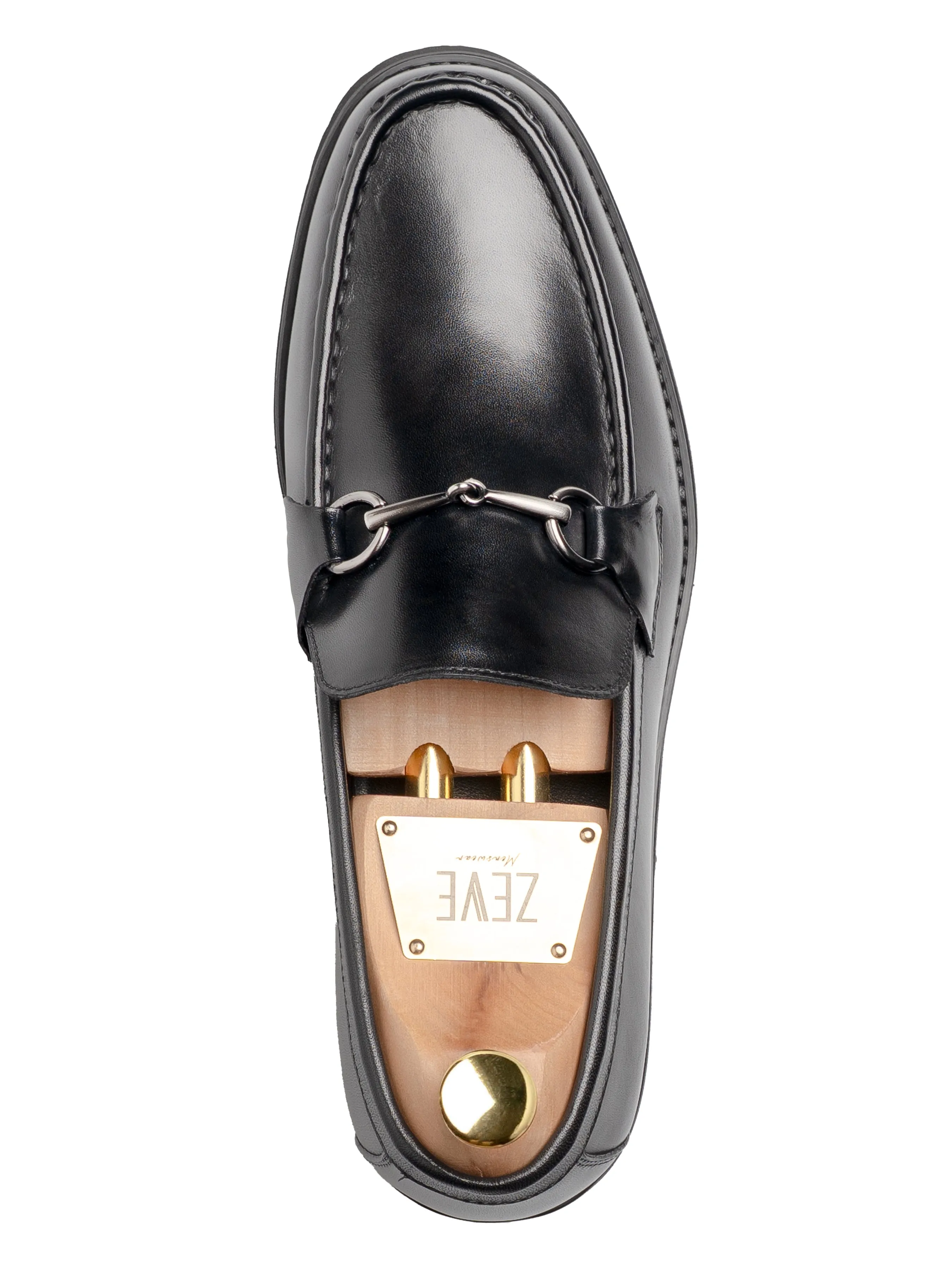 Penny Loafer mit Pferdebit-Silberschnalle - Schwarzes Leder (Eva Combat)