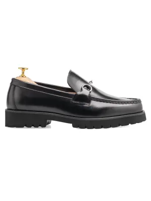 Penny Loafer mit Pferdebit-Silberschnalle - Schwarzes Leder (Eva Combat)